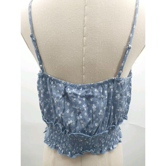 Hippie Rose Juniors Blouse Crop Tank Top Denim Floral White Size L New - Picture 4 of 8